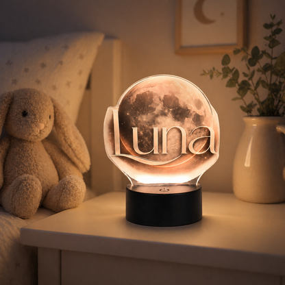 Luna personalized moon night light in nursery bedroom setting